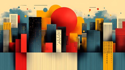 Aufkleber - Vibrant Cityscape with Towering Skyscrapers Bright Lights and Futuristic Urban Landscape