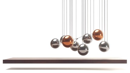 Wall Mural - Detailed illustration of Newton's cradle with metallic spheres in motion isolated on white