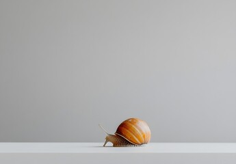 Canvas Print - A snail crawls on a minimalist white surface