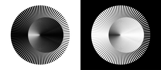 Leinwandbilder - Circle abstract background. Illusion of dynamic transition. Black shape on a white background and white lines on the black side.
