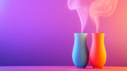 Sticker - Colorful vases emitting colorful smoke against a vibrant background