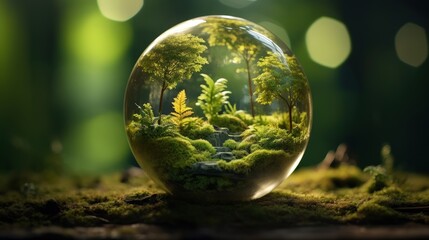 Poster - A Lush Green Forest Ecosystem in a Glass Sphere Reflecting Nature's Beauty and Earth Day Spirit