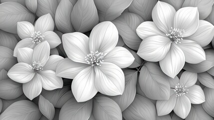 Wall Mural - Monochrome floral design, lush leaves, background texture, print