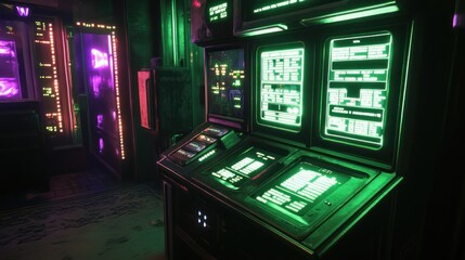 Wall Mural - Cyberpunk Control Panel: Neon-lit Futuristic Interface