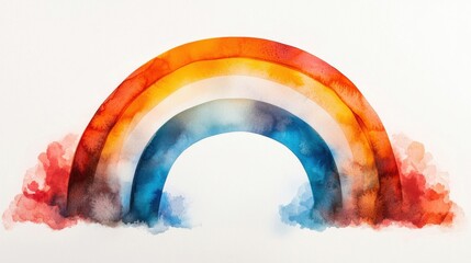 Poster - Vibrant Watercolor Rainbow in Soft Pastel Clouds