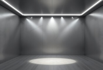 Wall Mural - Modern minimalist room with spotlights and grey walls