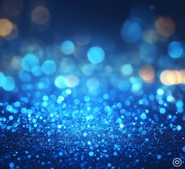 Wall Mural - Blue glitter bokeh background, festive sparkle, dark backdrop, holiday design (1)