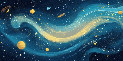 Poster - Celestial Swirls A Night Sky Tapestry Of Stars And Planets