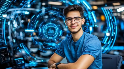 tech startup young programmer coding - futuristic technology