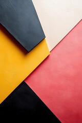 Wall Mural - Large geometric shapes in vibrant colors like red, yellow, and black overlap, forming a striking modern background. The clear negative space in the center allows for easy text placement