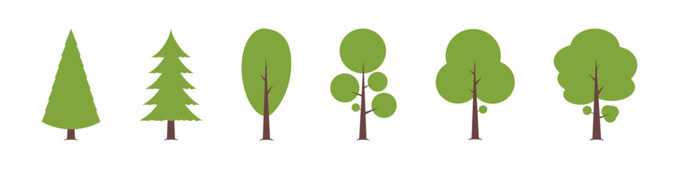 tree set. green trees design for cartoon animation, video, design element. vector illustration on transparent background.
