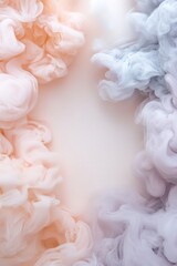 Wall Mural - Swirling pastels of lavender, baby blue, and peach envelop the neutral background, offering a serene and tranquil atmosphere. The soft smoke effect enhances the overall dreamy aesthetic beautifully