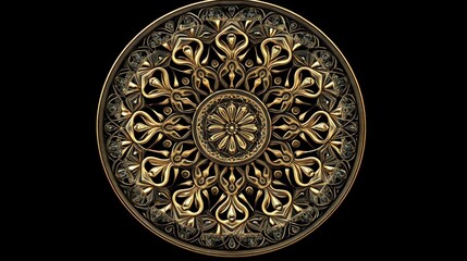 Wall Mural - Ornate Golden Mandala Circular Design on Black Background