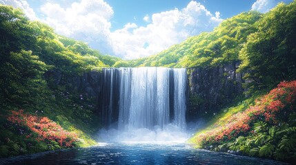 Wall Mural - Serene Waterfall Landscape: Nature's Tranquil Beauty