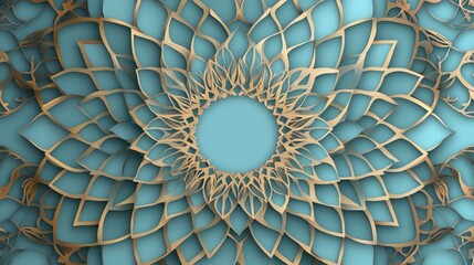 Wall Mural - Abstract Teal and Gold Floral Mandala Design