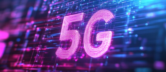 Glowing 5G network digital data stream