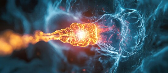 energy flow, fiery core, dark nebula background, science fiction