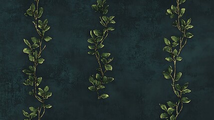 Wall Mural - Green foliage vertical pattern on dark background, for textile design