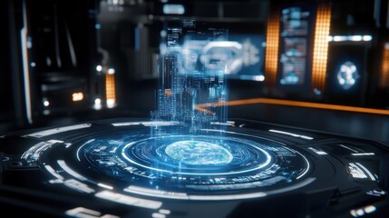 Holographic City Data Projected Onto Futuristic Interface