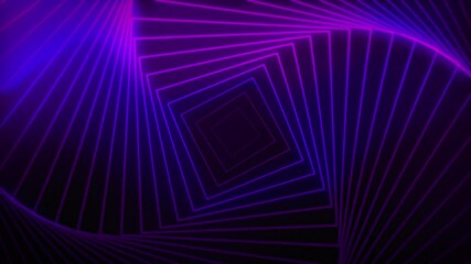 Wall Mural - Neon radio wave flowing lines square shapes 3D animation on gradient dark background motion graphics dynamic abstract vibrant colour purple blue