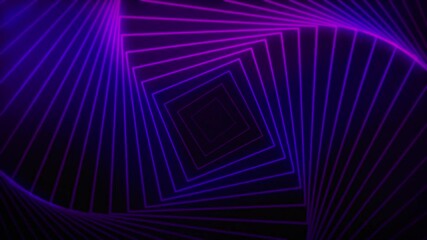 Wall Mural - Neon radio wave flowing lines square shapes 3D animation on gradient dark background motion graphics dynamic abstract vibrant colour purple pink