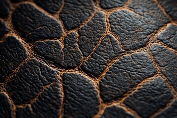 Leinwandbilder - Close-up view of textured black leather showcasing intricate patterns and natural aging marks