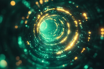Poster - Light tunnel with glowing particles creating an immersive digital atmosphere