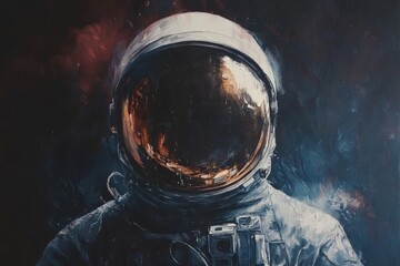 Wall Mural - asteroid exploration with a reflective visor showcasing cosmic wonders and vivid colors in deep spac