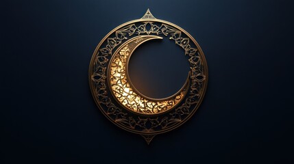 Wall Mural - Ornate Golden Crescent Moon Design Against Dark Background