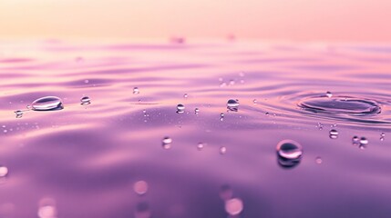 Wall Mural - Water droplets ripple on lavender sunset water surface