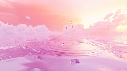 Sticker - Pink Water Drops Falling on Calm Serene Water