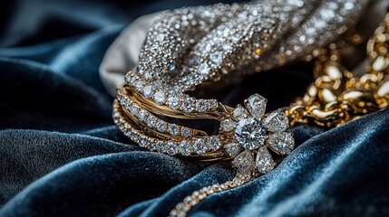 Poster - Glistening diamond jewelry showcase luxurious setting close-up photography elegant environment artistic perspective