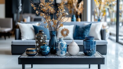 Poster - Elegant home decor arrangement featuring vases in a modern living room interior design contemporary setting