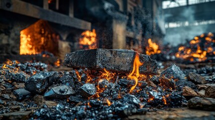 Fototapete - Durability testing of steel alloys in high-temperature industrial furnace factory environment detailed close-up view