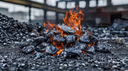 Leinwandbilder - Industrial material science insights on alloy durability in smoky environments with charcoal flame eruptions
