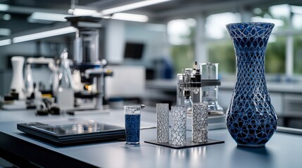 Poster - Innovative ceramics research in a modern lab material science innovations high-tech environment futuristic view