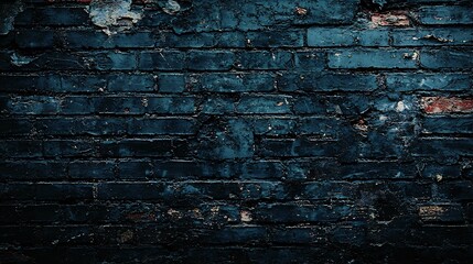 Canvas Print - Dark Blue Weathered Brick Wall Texture Background