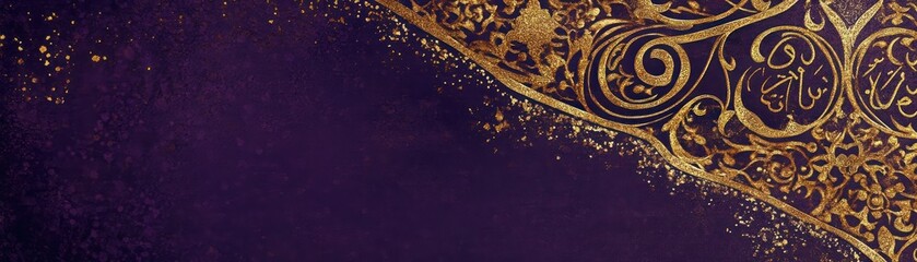 Wall Mural - Golden Arabic Calligraphy Design On Purple Background