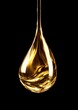 © CYBERPINK - Close-up of a droplet of oil or vinegar. the droplet is in the shape of a teardrop and is made of a shiny, golden-colored liquid. it appears to be suspended from a thin, cylindrical stem.