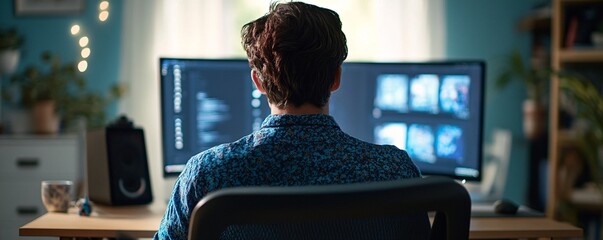 Leinwandbilder - Software developer concentrating on his code on computer screen working from home office