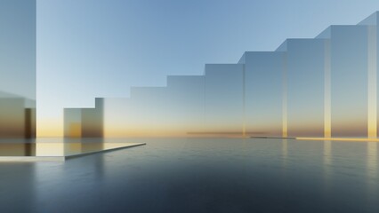 Poster - 3d illustration of abstract minimal architecture background, geometric architectural with chrome or glass design