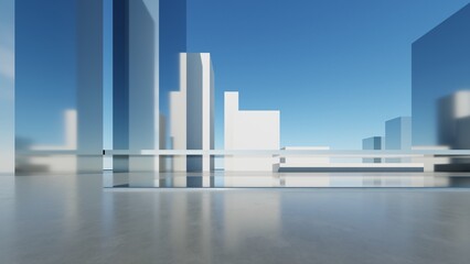 Aufkleber - 3d illustration of abstract minimal architecture background, geometric architectural with chrome or glass design
