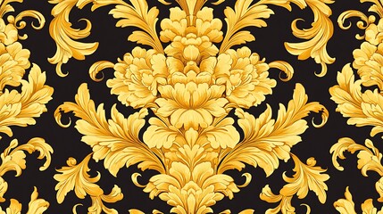 Wall Mural - Golden floral damask pattern, baroque style, elegant design, textile background, wallpaper