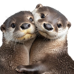 adorable otter duo resting on transparent background.