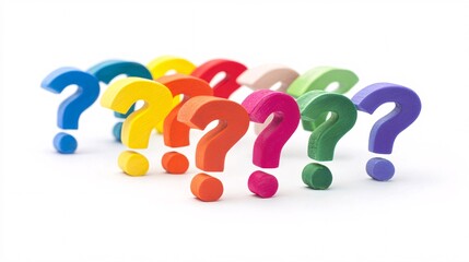 Poster - Colorful question marks standing in a row on white background