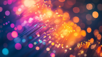 Wall Mural - A close-up photograph of fiber optic cables shows colorful light pulses traveling through them, resulting in a vibrant and abstract image.