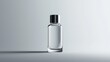 © CYBERPINK - 3d rendering of a glass perfume bottle with a black cap. the bottle is empty and is standing upright on a plain grey background. the cap is cylindrical in shape with a round base and a narrow neck.