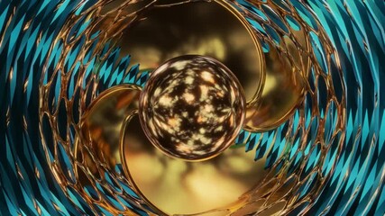 Wall Mural - Abstract background 3D animation shiny glass and metal reflective objects movement rotation play of light.