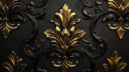 Wall Mural - Gold and black ornate wall design, baroque style, interior detail, luxury texture, for wallpaper