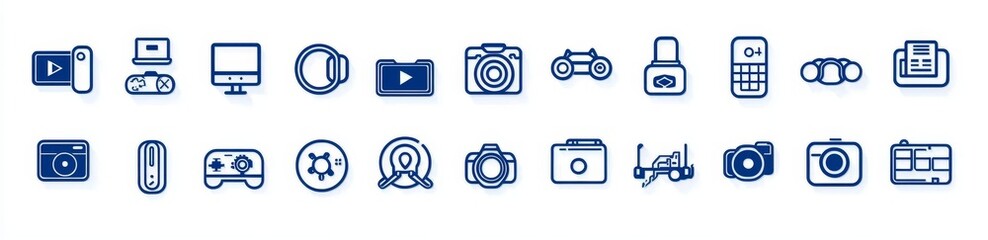 This modern illustration presents a line-style Information Technology web icon set that encompasses network, web design, website, computer, software, progress, programming, data, internet, and